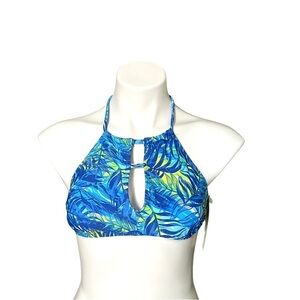 Sand Castle Swimwear Tropical Print Bikini Top Size Medium New With Tags Blue